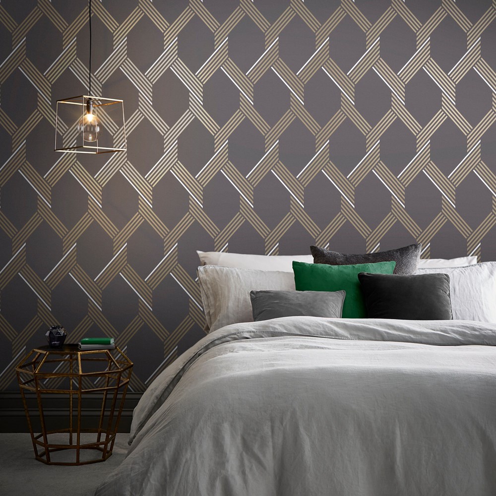 Vector Graphite Gold Wallpaper 105469 by Graham & Brown in Grey Metallic